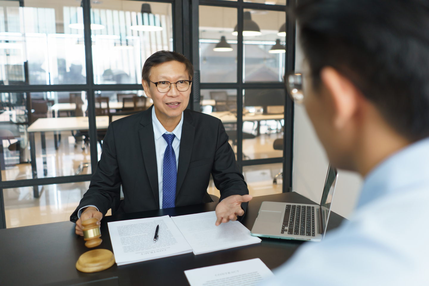 Lawyer and legal concept, Senior lawyer gives businessman legal